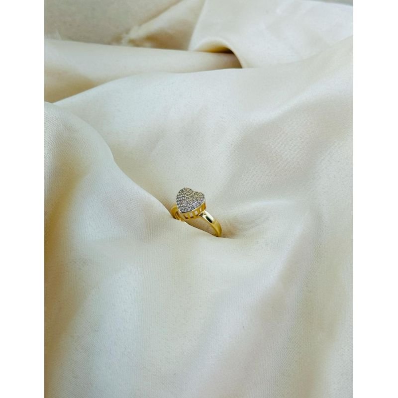 Anel chuveirinho coração de zircônia cristal banhado em ouro 18k