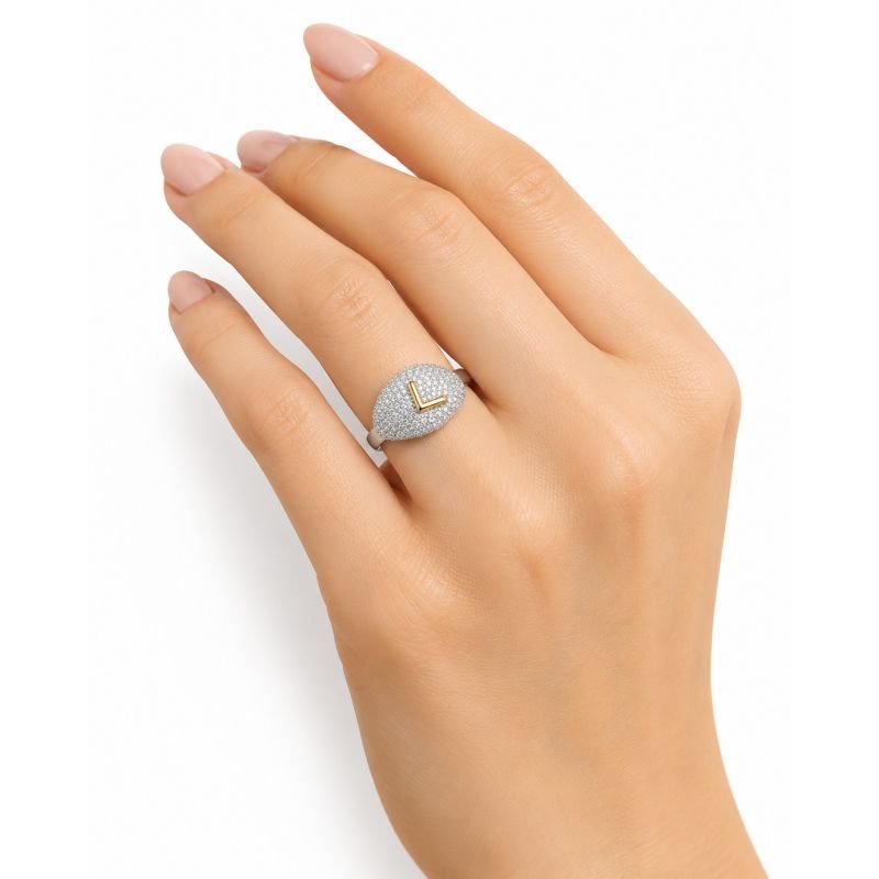 Anel Moissanite dedinho 1,25MM e 1,5ct inicial cravejado em prata 925 com banho em ouro