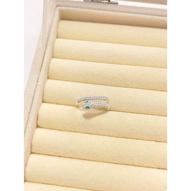 Anel regulável cobra cravejado em prata 925