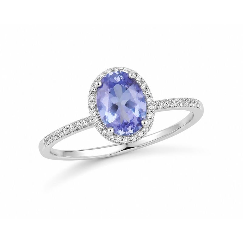 Anel zircônia oval roxa cravejada 7MM em prata 925