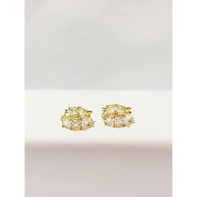 Argolinha aro com zircônia quadrada cristal banhado em ouro 18k