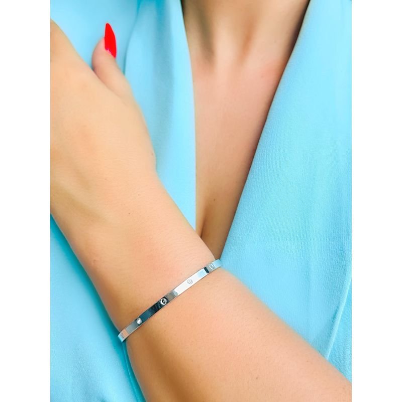 Bracelete fininho inspirit cartier com ponto de luz banhado em prata