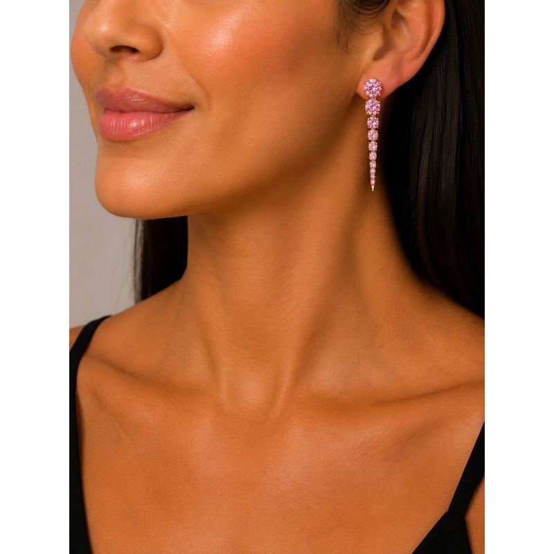 Brinco Cascata de Zircônias Rose Banhado em Ouro 18k