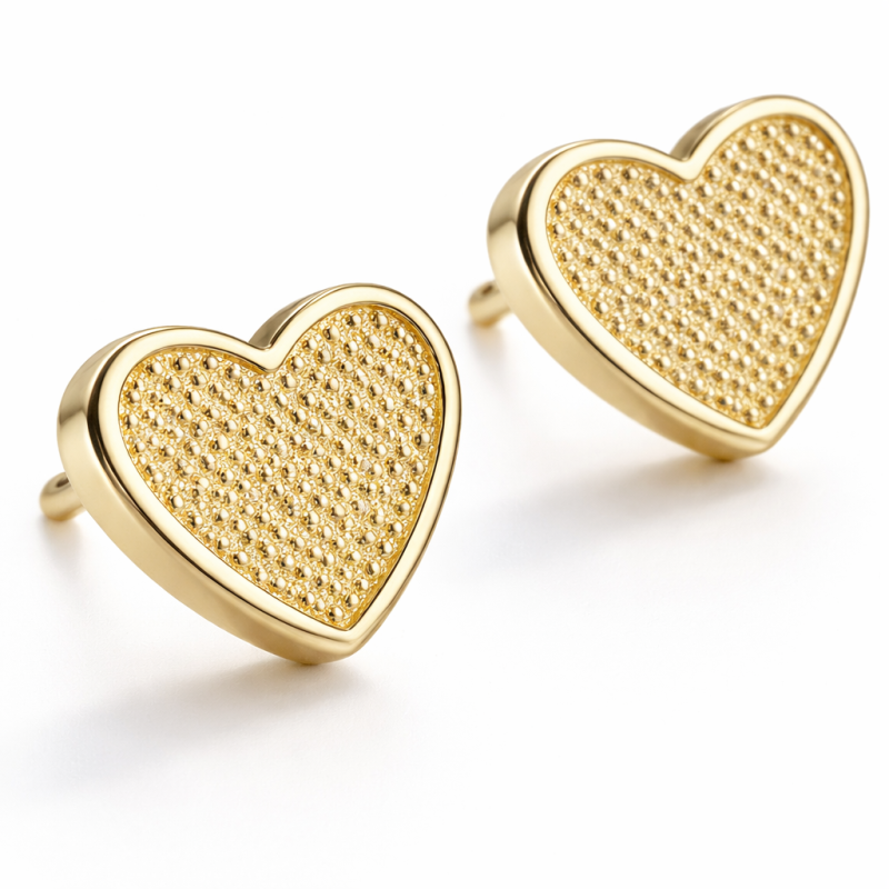 Brinco coração texturizado banhado em ouro 18k