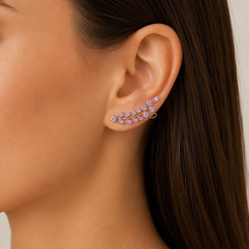 Brinco Ear Cuff Versailles Tanzanita Banhado em Ouro 18K