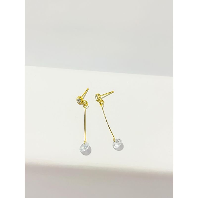 Brinco fio com zircônia cristal banhado em ouro 18k