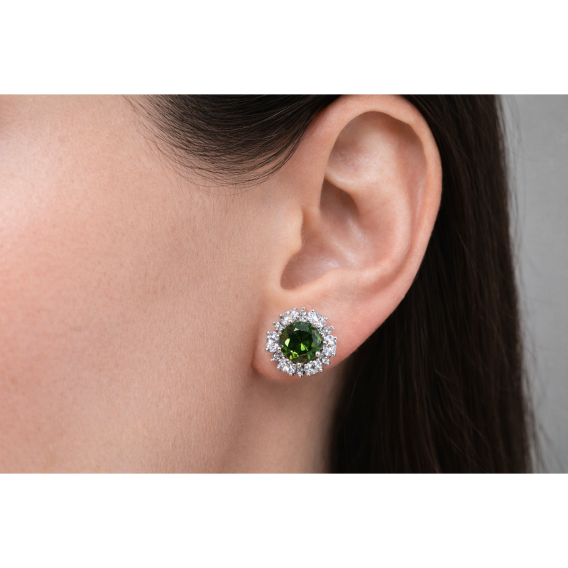 Brinco flor na cor Peridot em prata 925