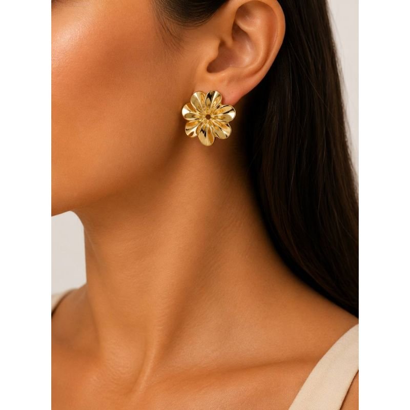 Brinco Flor Orgânica Maxi Banhado em Ouro 18K
