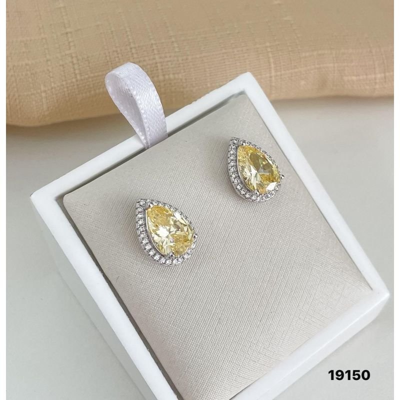 Brinco gota médiaYellow fancy com fio de zircônia em prata 925
