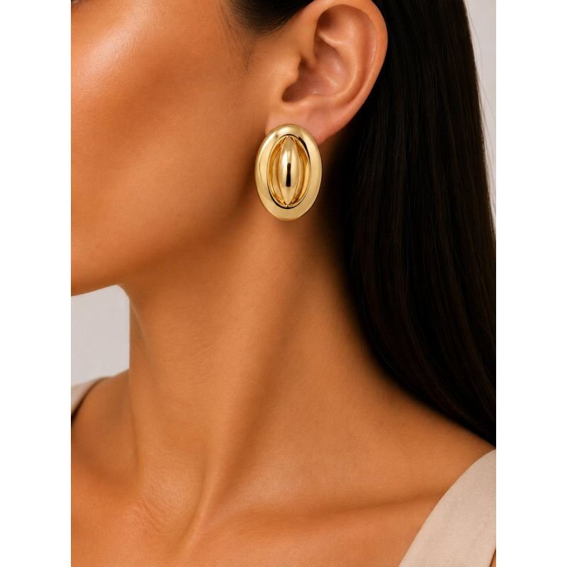 Brinco Oval Orgânico Maxi Banhado em Ouro 18K