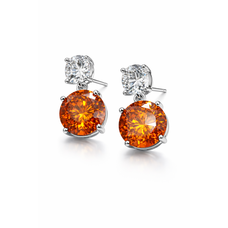 Brinco ponto de luz na cor cristal e Aperol 12/8MM em prata 925