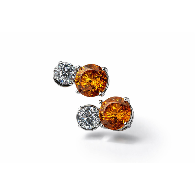 Brinco ponto de luz na cor cristal e Aperol 12/8MM em prata 925