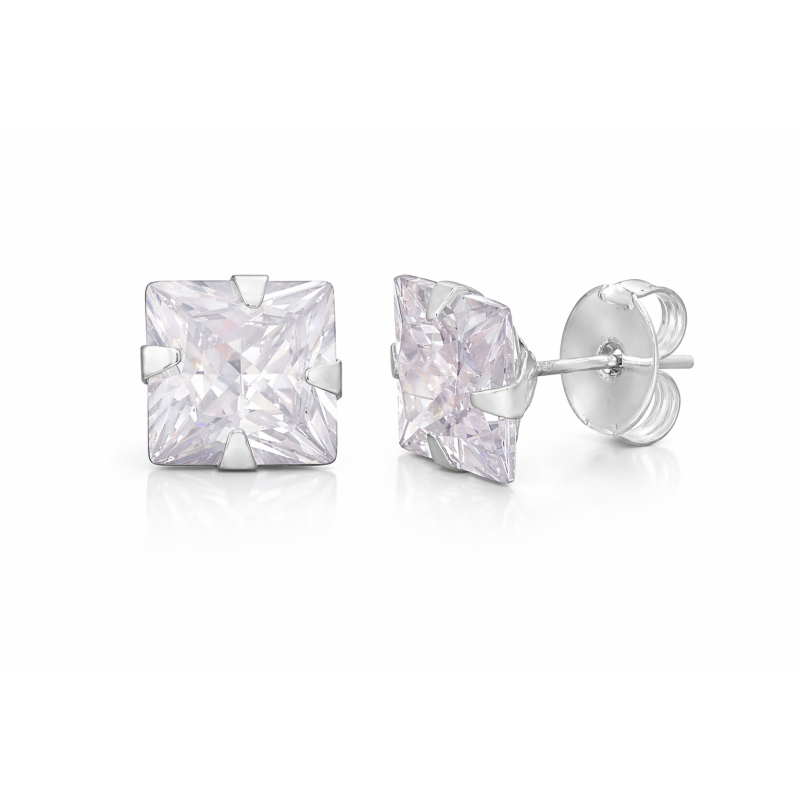 Brinco zircônia quadrada média 7mm em prata 925