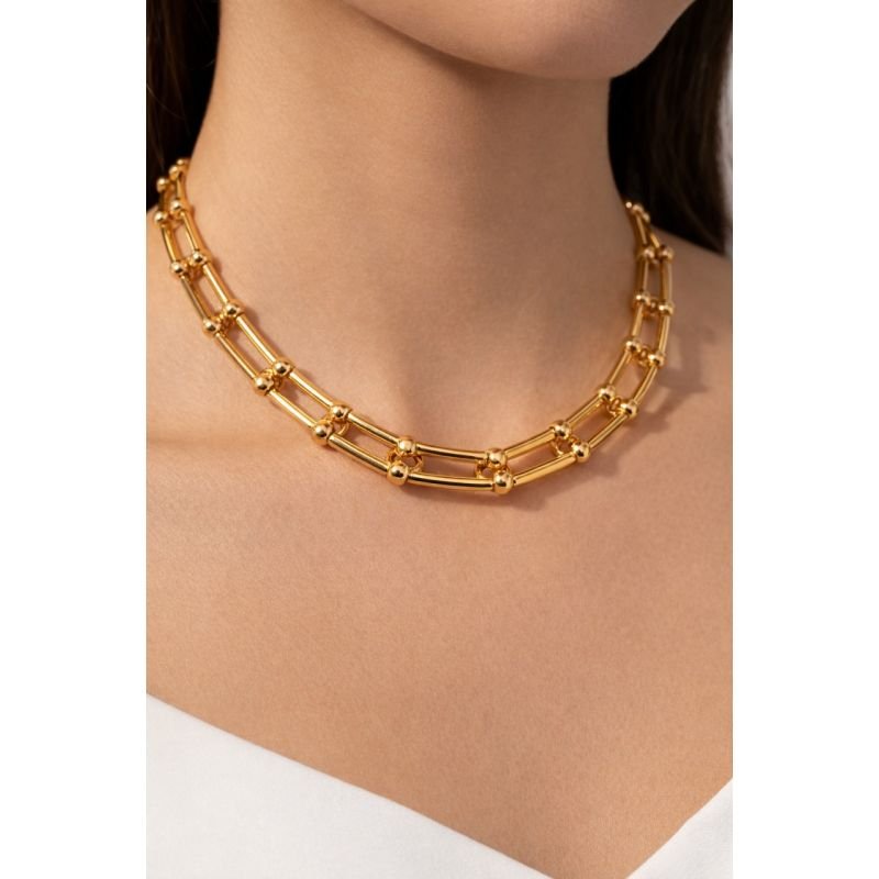 Colar de elos largos banhado em ouro 18k