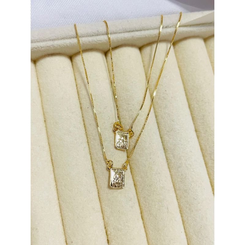 Colar escapulário Sagrado coração e Nossa Senhora do Carmo banhado em ouro 18k
