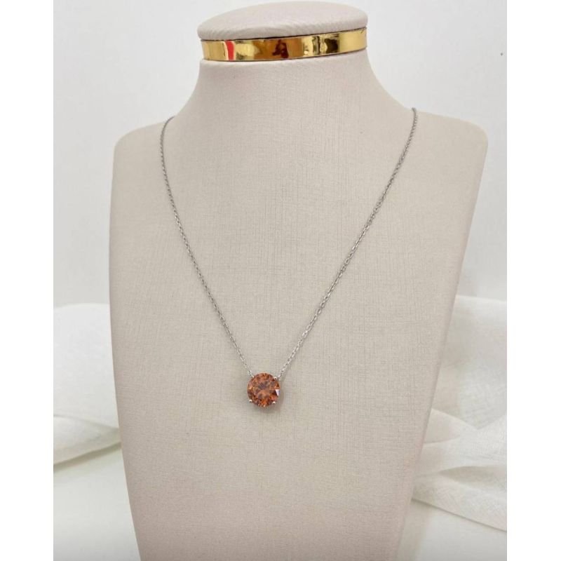 Colar mini elos com ponto de luz na cor Mocha mousse 10MM em prata 925