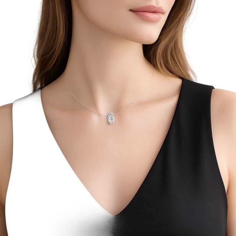 Colar Moissanite Marquise 6*12MM e 2.06ct* no fio de nylon em prata 925