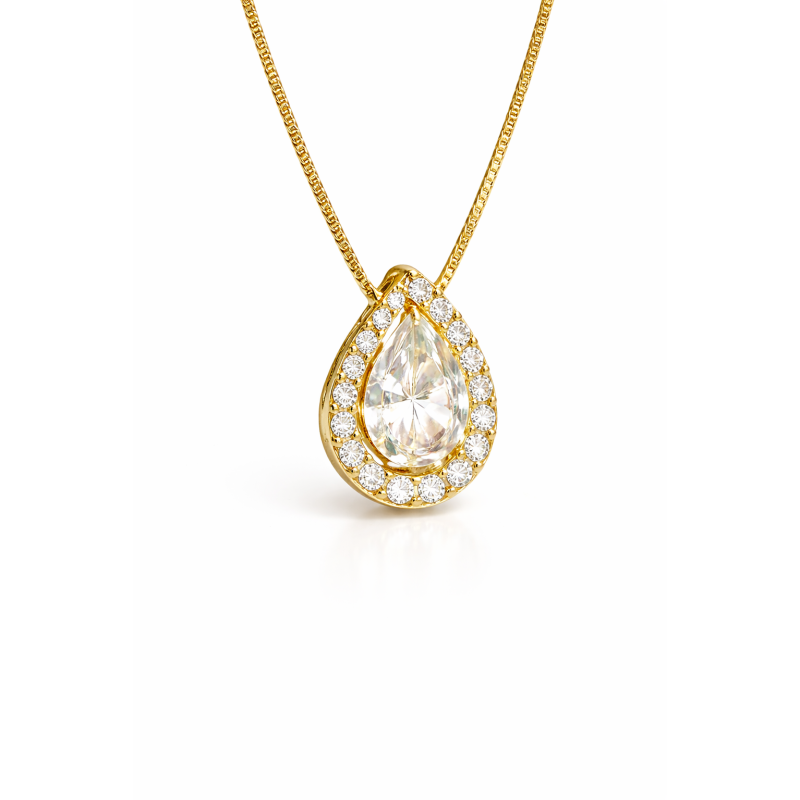 Conjunto de colar e brinco gota cristal e microzircônias banhado em ouro 18k