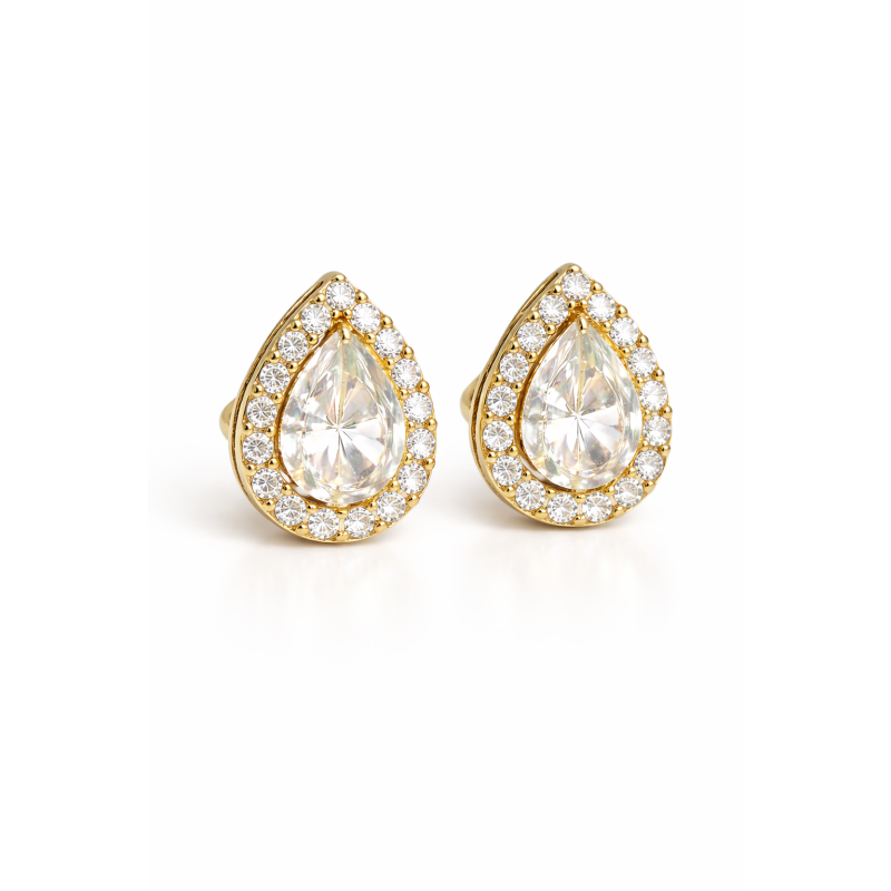 Conjunto de colar e brinco gota cristal e microzircônias banhado em ouro 18k