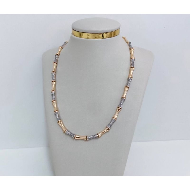 Colar Riviera Bambu Cravejado Banhado em Ouro 18k 40cm