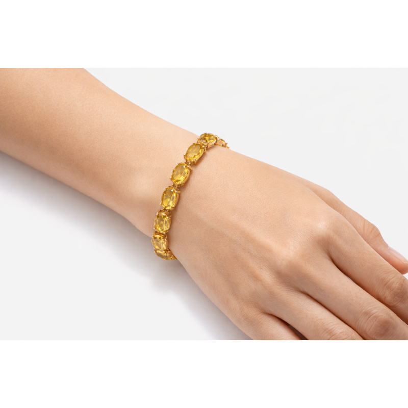Pulseira com zircônias cor Citrino oval banhado em ouro 18k