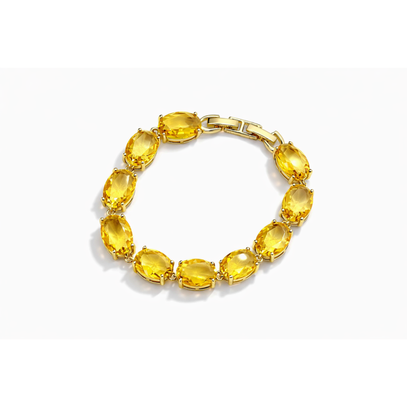 Pulseira com zircônias cor Citrino oval banhado em ouro 18k