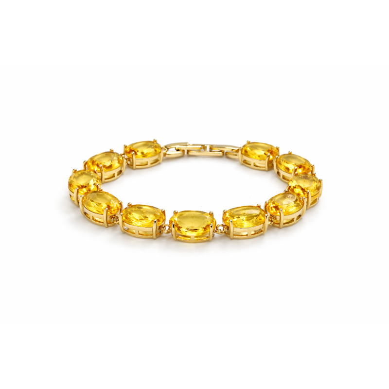 Pulseira com zircônias cor Citrino oval banhado em ouro 18k