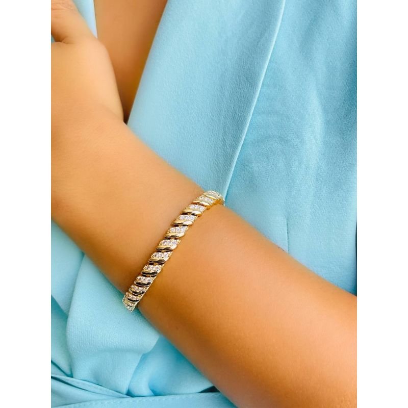 Pulseira elos preenchidos cravejado e liso banhado em ouro 18k