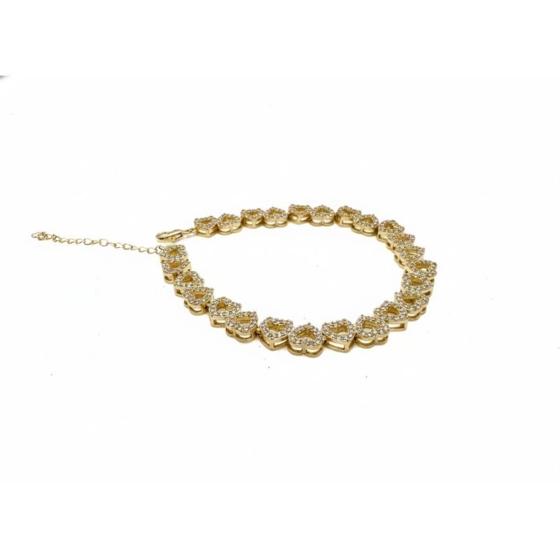 Pulseira repleta de corações cravejados banhado em ouro 18k