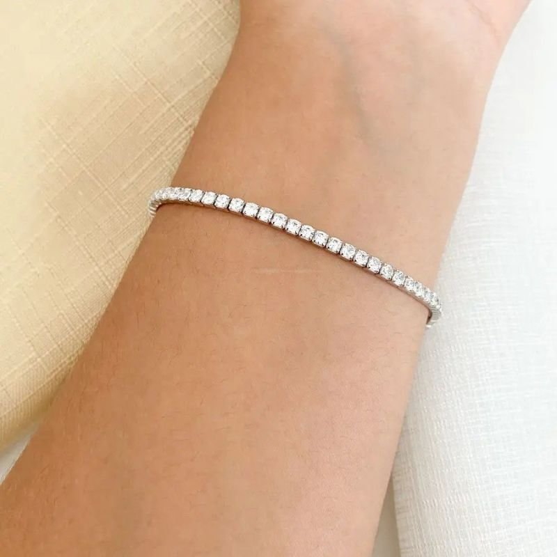 Pulseira riviera na cor cristal 3 mm em prata 925