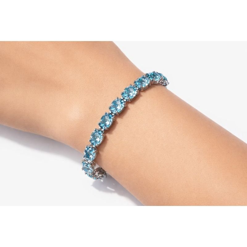 Pulseira riviera oval cor Sky Blue 10x7MM em prata 925