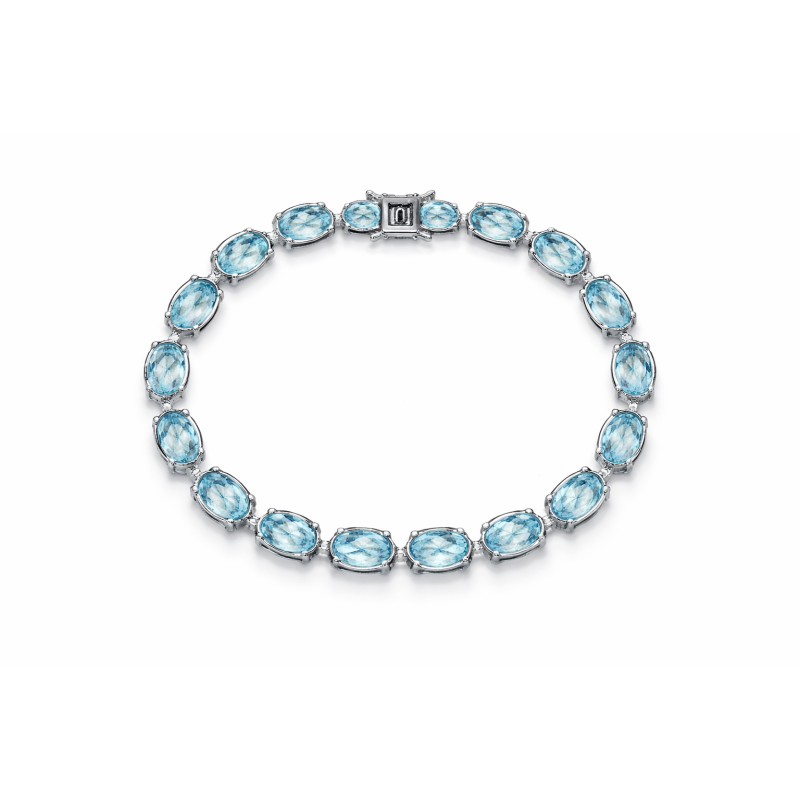 Pulseira riviera oval cor Sky Blue 10x7MM em prata 925