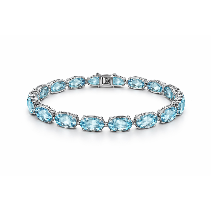 Pulseira riviera oval cor Sky Blue 10x7MM em prata 925