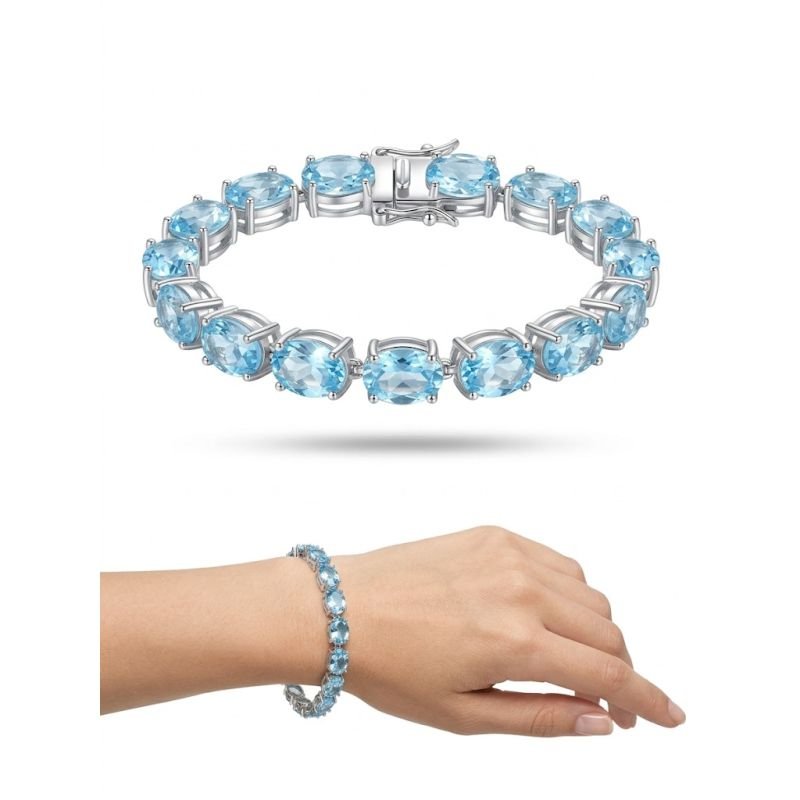 Pulseira riviera oval cor Sky Blue 10x7MM em prata 925
