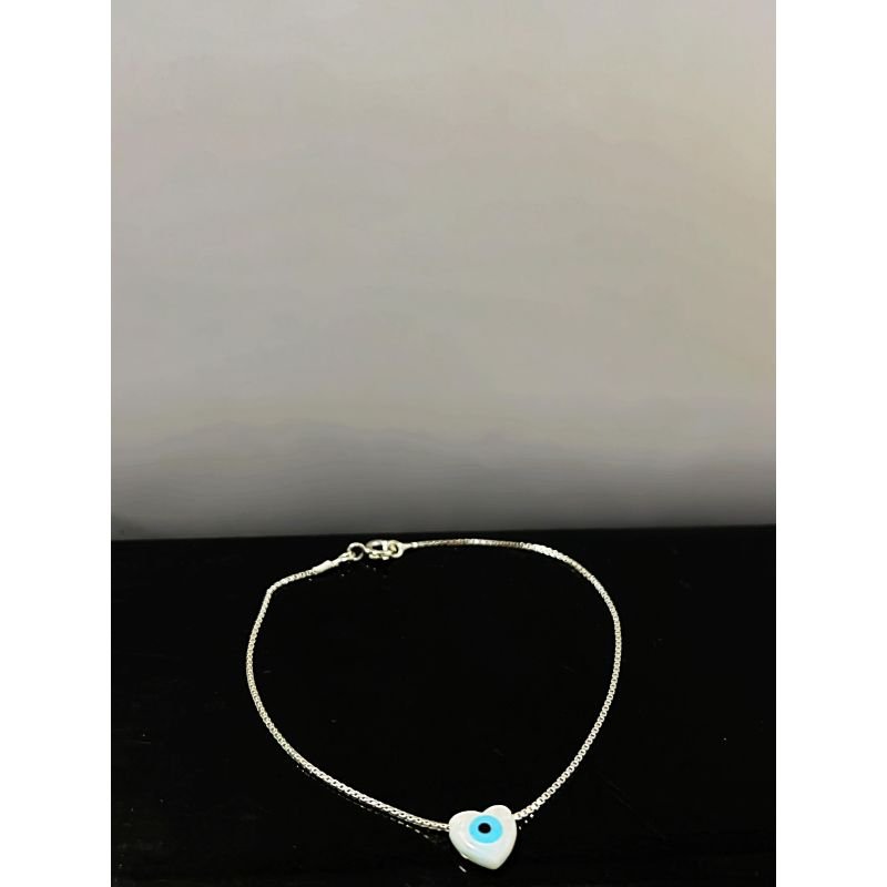 Pulseira veneziana com olho grego em formato coração prata 925