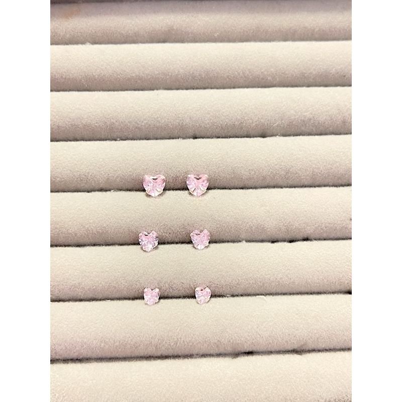 Trio de brinco coração rosa em prata 925